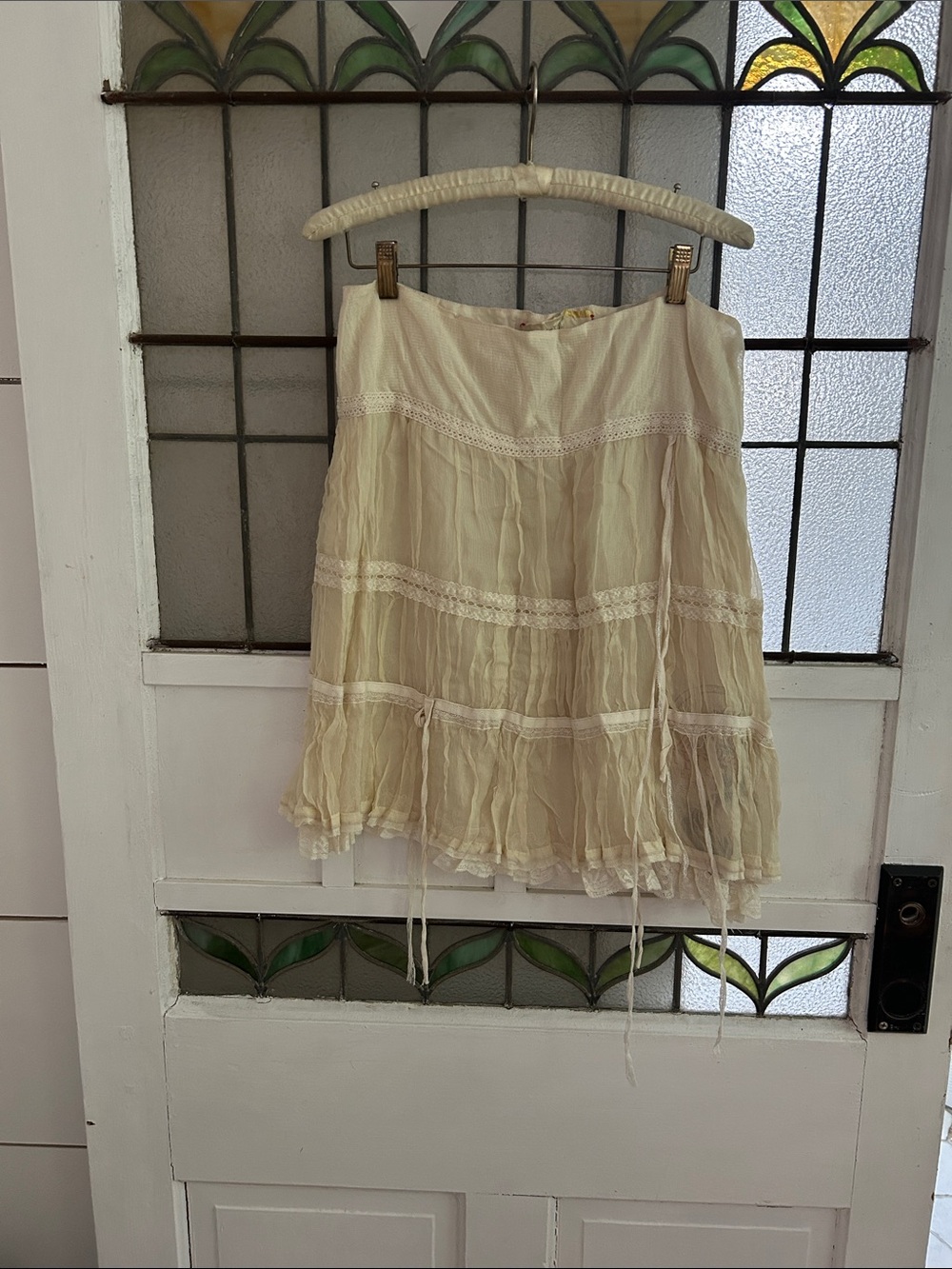 4Love and Liberty Johnny Was ,Women's Cream Tiered Lace Trim Skirt